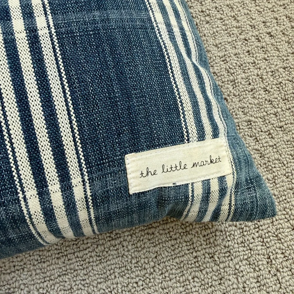 The Little Market Navy Embroidered Lumbar Pillow Boho